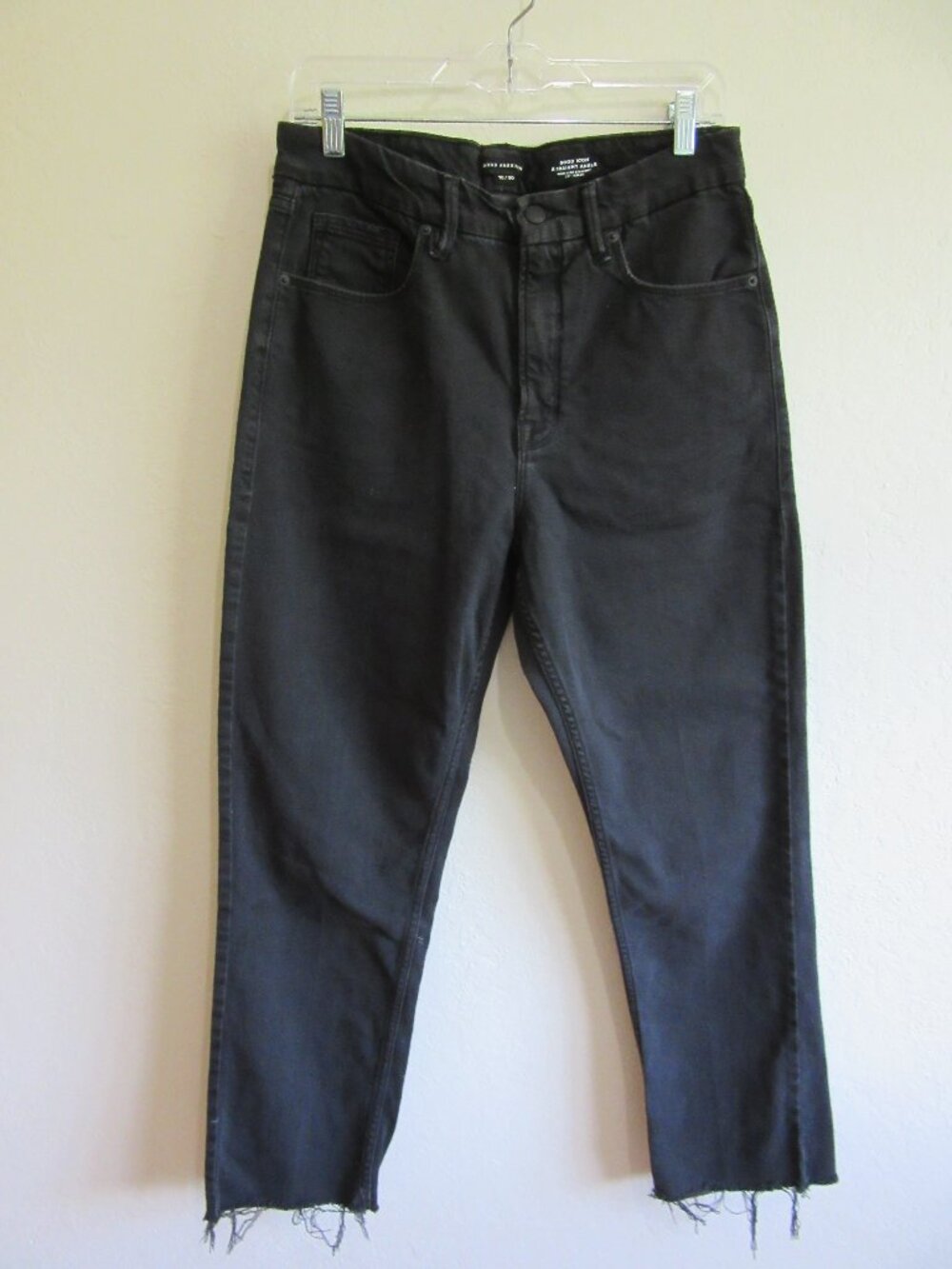 GOOD AMERICAN Black 10 Straight Ankle Distressed Hem Jeans